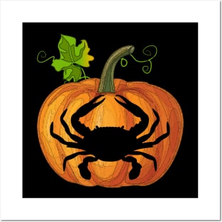 Crab in pumpkin Posters and Art